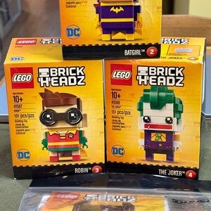 Bundle of FOUR LEGO BATMAN BRICK'H'EADZ. 3 unopened; Batman is pre-built.